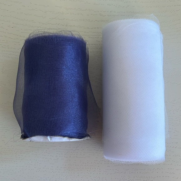 Roll of White Tulle and Roll Purple Decorative Scarfing - Picture 1 of 8